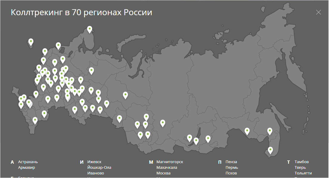 Коллтрекинг CoMagic можно подключить в 70 регионах России
